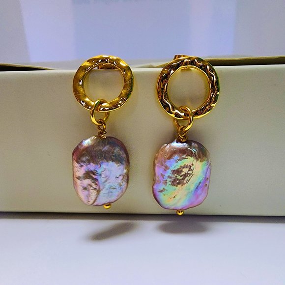 Gold plated Pink Pearl Earrings - Picture 1 of 8